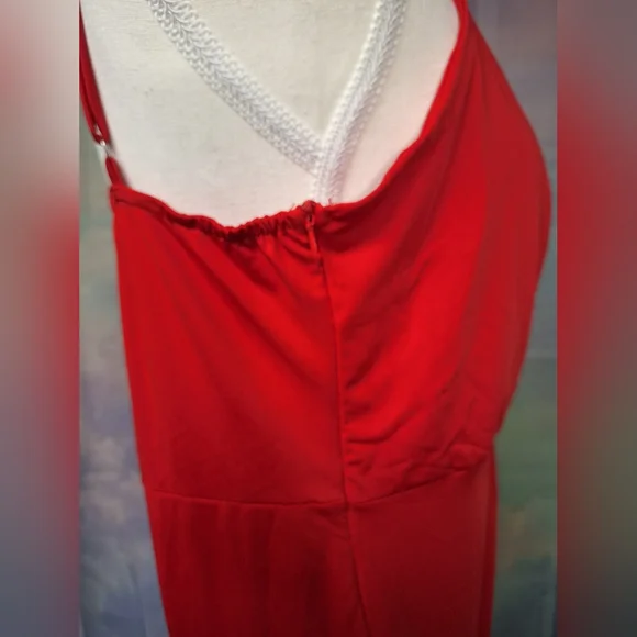 Amazon Red Spaghetti Strap Asymmetrical Slit Women's Dress - Picture 3 of 5